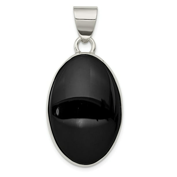 925 Sterling Silver Polished Oval Onyx Charm Pendant 42mm x 20mm 